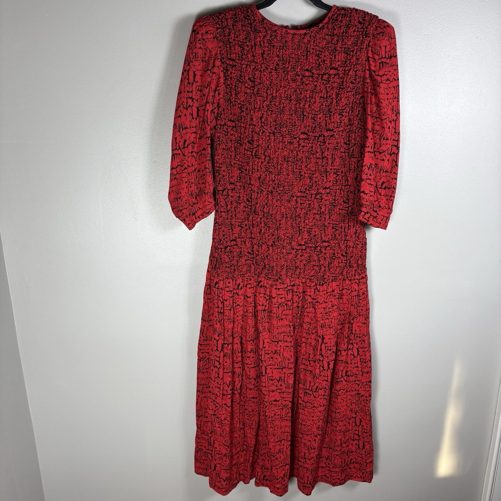Act 1 Women's‎ 13/14 Red Black Abstract Drop Waist Shoulder Pads Maxi Dress VTG